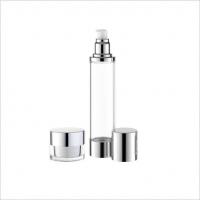 Quality 50ml 60ml Clear Cylinder Round Airless Bottles With Aluminum Finish Treatment for sale