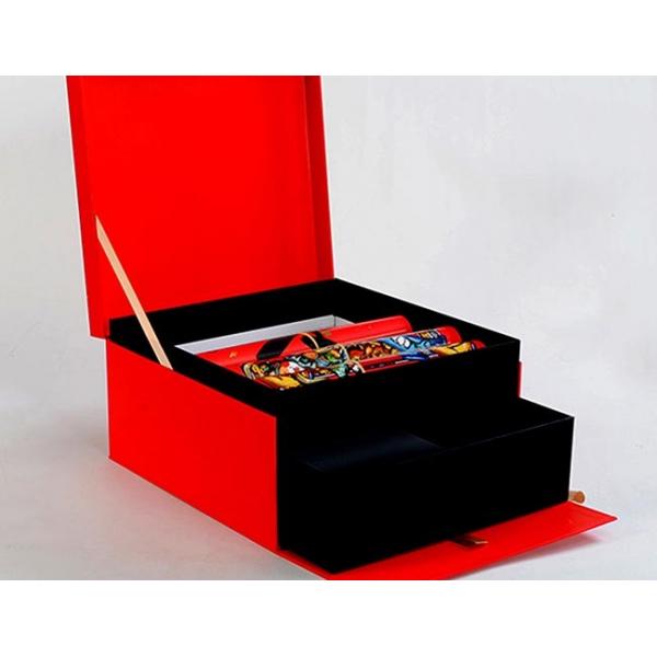 Quality Luxury Rigid Slide Cardboard Drawer Gift Box Black And Red With Foam Insert for sale