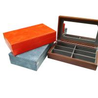 China Leather 6 Slot Wooden Lid Spectacles Sunglasses Storage Display Box With Mirror factory