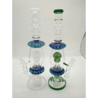 China glass bong,17.5 inches oil rig lookah glass two 8 arm perc water pipe 14mm joint giving glass bowl high quality bongs factory