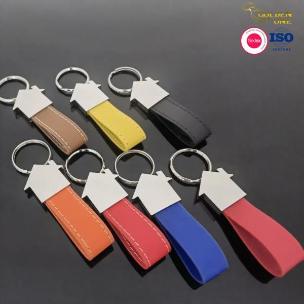 Quality Lase Logo Leather Key Chain Sublimation Double Print Metal Holder Car Key Tag for sale