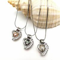 China Top Grade Women Pearl Heart Cage Zircon Pendant Necklace for Birthday Gift factory