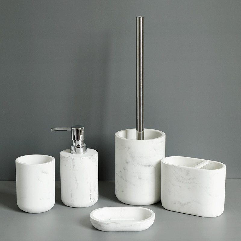 China OEM Marble Ceramic Bathroom Soap Dispenser Set 5 Piece For Shower Room factory