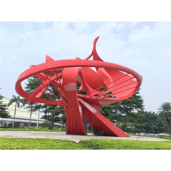 Quality Abstract Flame Large Metal Garden Ornaments , Red Spray Painted Outside Garden Statues for sale