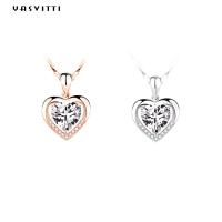 Quality 0.69ft 0.7oz Sterling Silver Heart Pendant Necklace Fiancée Cubic Zirconia for sale
