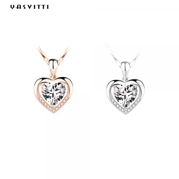 Quality 0.69ft 0.7oz Sterling Silver Heart Pendant Necklace Fiancée Cubic Zirconia Necklace for sale