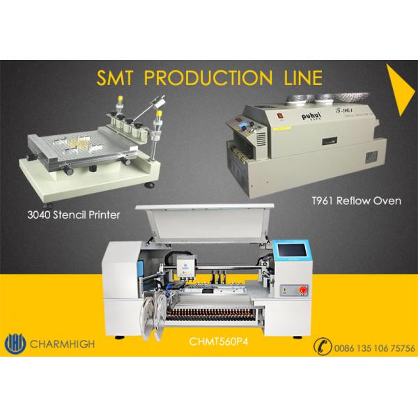 Quality High Configuration SMT Line 60 Feeders 4 Heads CHMT560P4 SMT P&P Machine / Reflow Oven T961 /  Solder Paste Printer 3040 for sale