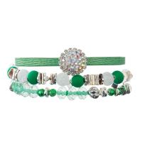 China Party Green Leather Handmade Bracelet Set With Minimalist Zircon Rock Ball factory