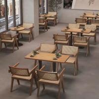 China Restaurant Coffee Shop Bistro Commercial Furniture Ash Solid Wooden Dining Set factory