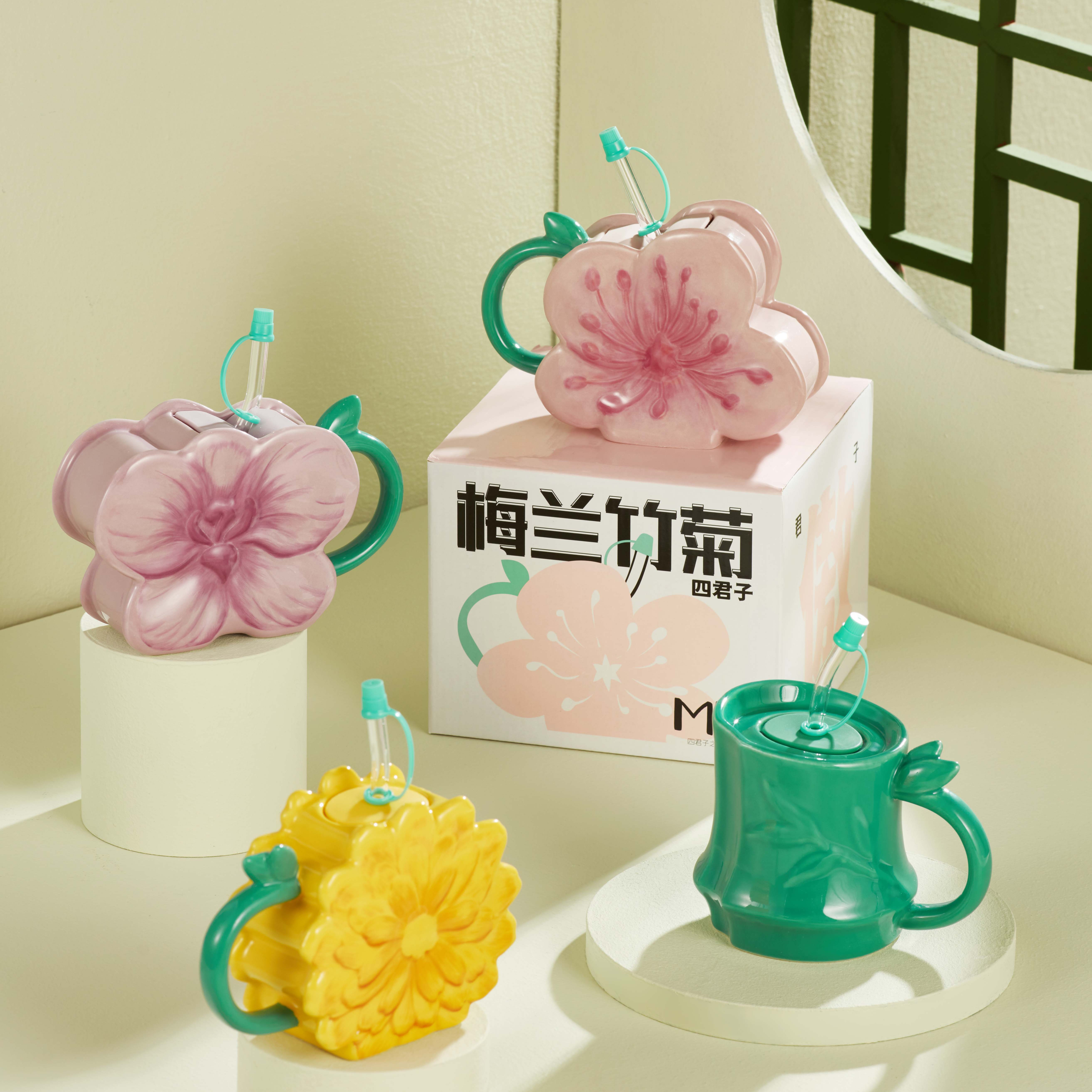 China Chinese style large capacity plum, orchid, bamboo and chrysanthemum milk coffee mugs custom, suitable for office and hom factory