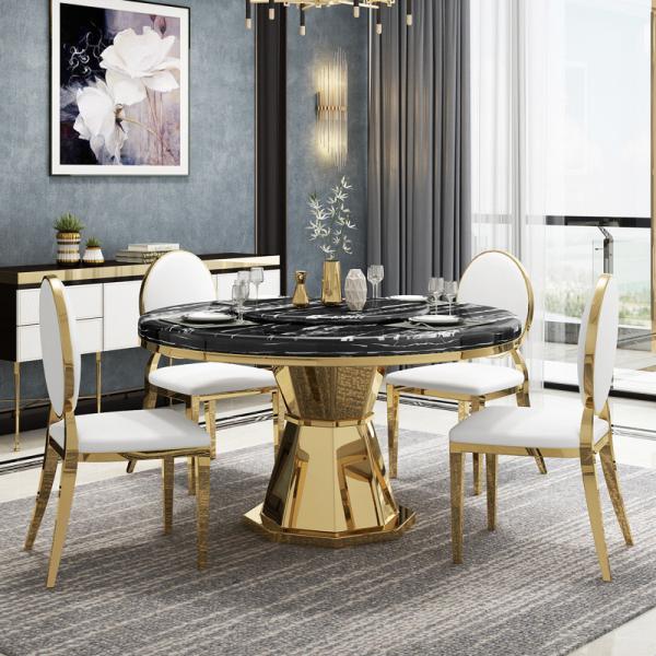Quality Modern Stainless Steel Circle Marble Top Dining Table Length 1.3/1.5M for sale