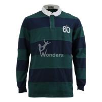 China Long Sleeve Polo Royal Green Striped Rugby Shirt Men's 100% Cotton factory