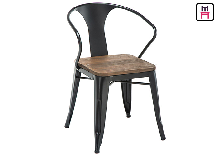 Quality Tolix Arm Metal Restaurant Chairs Wood Seats Commercial Outdoor Furniture for sale