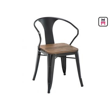 Quality Tolix Arm Metal Restaurant Chairs Wood Seats Commercial Outdoor Furniture for sale