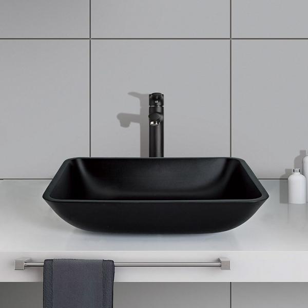 Quality Frosted Crystal Stone Bathroom Wash Basins Rectangular Black Matte Vessel Sink for sale