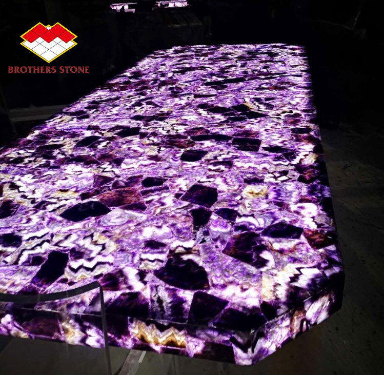 China Semi Precious Stone Marble Furniture Amethyst Slab For Sink Basin factory