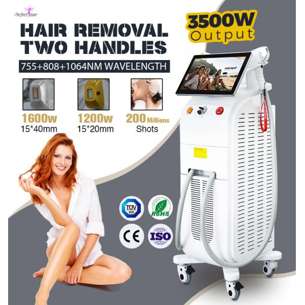 Quality Permanent 808nm Diode Laser Hair Removal Machine Painless 2 Handles Cooling for sale