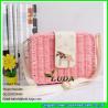 China LDTT-014 light pink straw bags for girls, fashion rattan handbags with metalic horse factory