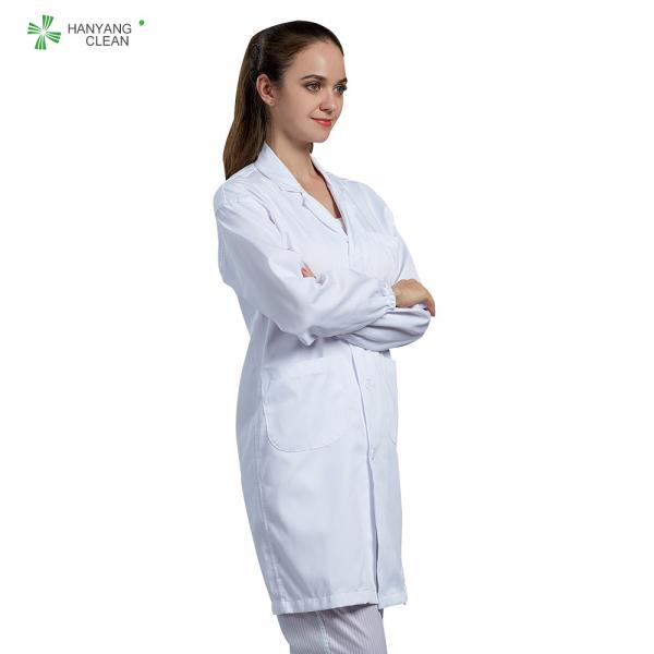 Quality 100% Polyster ESD Anti Static Clean Room Lab Coats White Color With Pocket Pen for sale