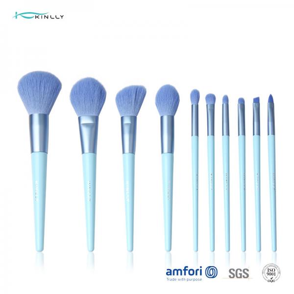 Quality Blue 10pcs Aluminum Ferrule Travel Makeup Brush Set for sale