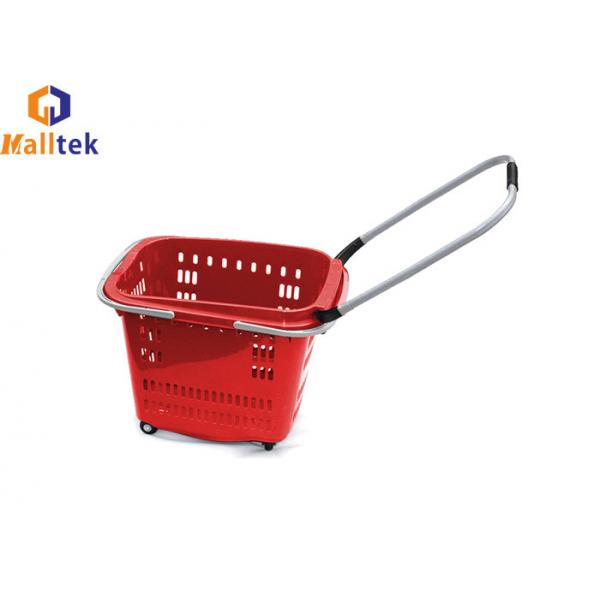Quality 4 Wheels Hand Pull Rolling Shopping Baskets For Hypermarket for sale