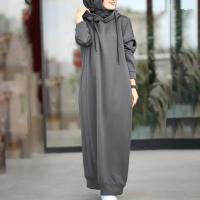 China                  Solid Color of Long Style Set Islamic Clothing Autumn Winter Hooded Coat for Abaya Women Muslim Dress and Lady Hoodies Coat              factory