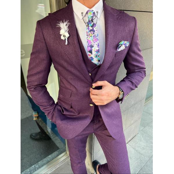 Quality Purple 3 Piece Tuxedo Suit For Men 49% Viscon 49% Polyamide 2% Elestan for sale
