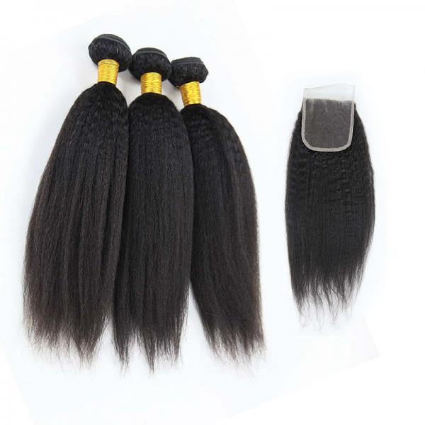 Quality Long Kinky Straight Peruvian Wavy Curly Virgin Hair 3 Bundles With Closure for sale