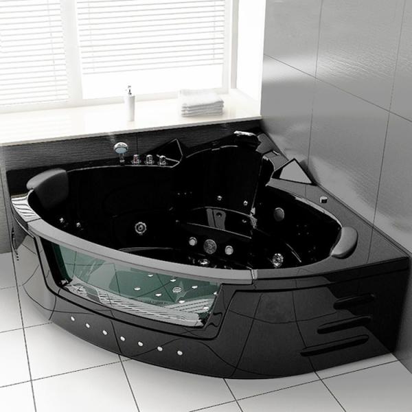 Quality Black Corner Whirlpool Massage Bathtub With Glass Bubble Ozone Indoor for sale