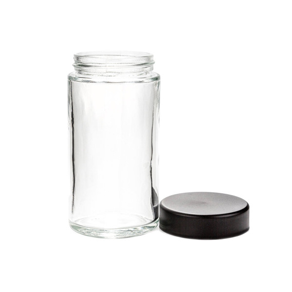 Quality Child Resistant Glass Concentrate Jars 18oz Glass Jars Black Cap Wide Mouth for sale