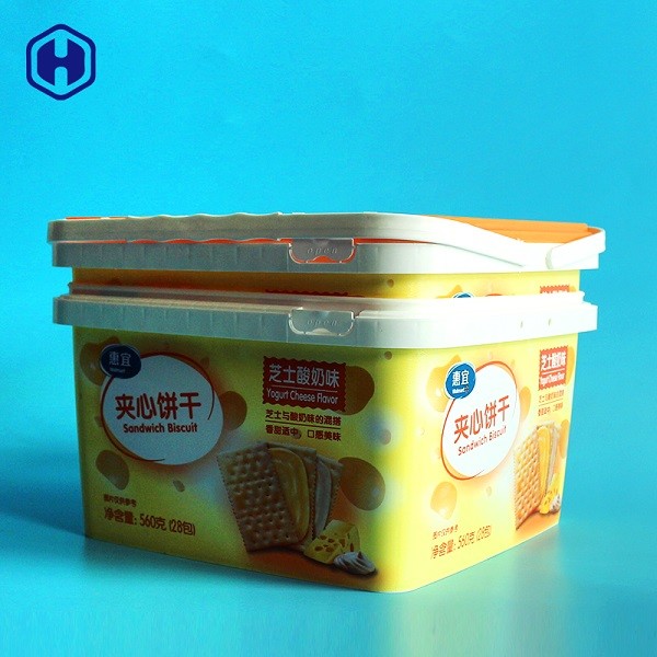 Quality Food Safe IML Tubs Waterproof Anti Fake Printing Plastic Cookie Containers for sale