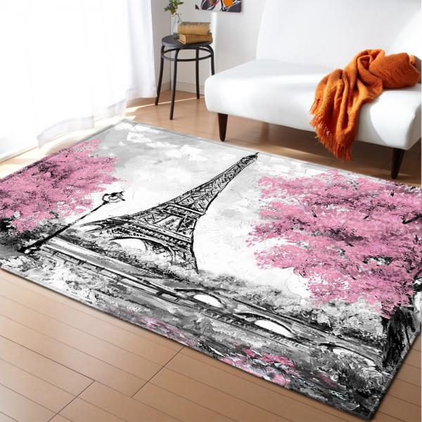 Quality Retro Paris Tower Pink Flower Carpet with Printed Crawling Pad for sale
