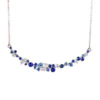 Quality Girls 40cm Chain Sapphire Cluster Necklace 0.22ct Diamond Flower Cluster Pendant for sale