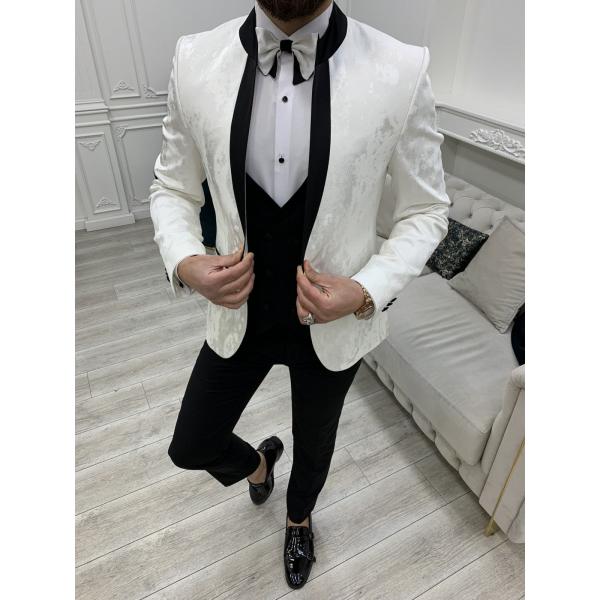 Quality 65% Polyester Mens Tuxedo Suit 32% Viscose 3% Lycra White Tuxedo Jacket for sale