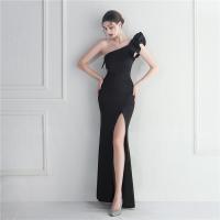 Quality Black Slim Evening Dress Irregular Ruffled Edge Sexy Floor Length Dress With Hip Bag for sale