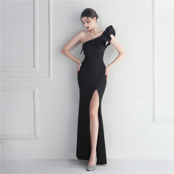 Quality Single Shoulder Slim Fit Formal Dress Ruffled Edge Cover Hip Fashion Sexy Slit Dress for sale