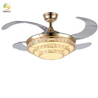 China LED Crystal And Metal Gold Ceiling Fan Light With Remote Control 4 Blades 72W 42 Inch factory