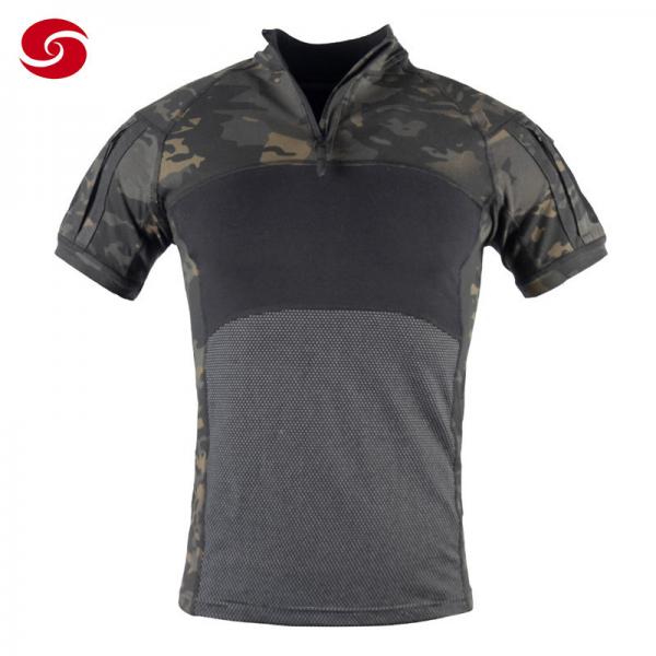 Stand Collar Breathable Mesh Military T Shirt with Zipper