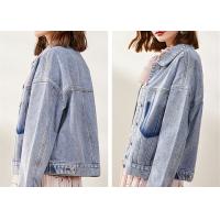 China Womens Washed Ladies Denim Jacket Classic Stretch Trucker Jacket Loose Fit factory