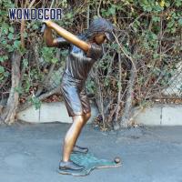 China Customized garden decoration, life-size bronze statue of teenagers playing golf factory