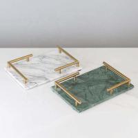 Quality Honed Marble Rectangular Tray With Gold Metal Handle for sale