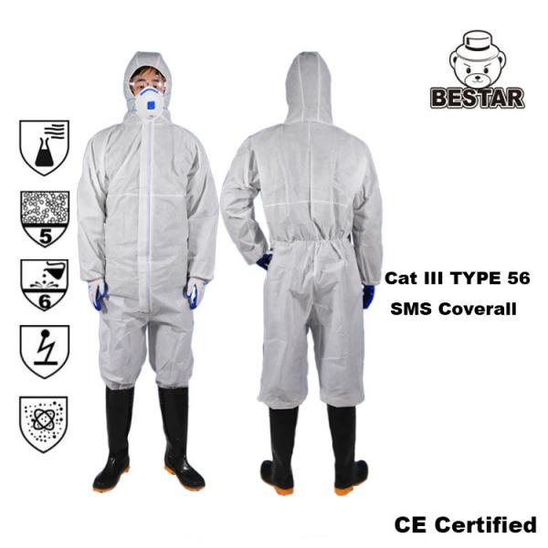 Quality Asbestos Removal SMS Disposable Protective Coverall Type 6 for sale