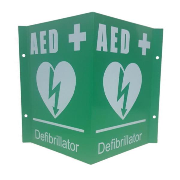 Quality PVC Plastic 3 Way Sign Of AED , Custom Printing V Shaped First Aid AED Sign for sale