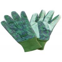 Quality Green Knit Wrist Working Hands Gloves Green PVC Dot Grip Garden Cotton Canvas Gloves for sale