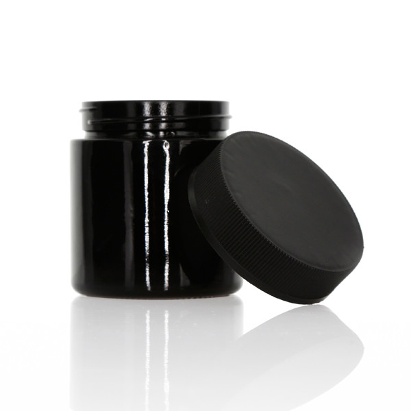 Quality Black Lid 3oz Glass Jars Child Resistant Jar Black Glass Child Proof for sale