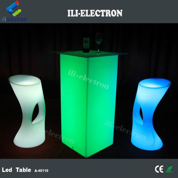 Quality Outdoor LED Light Cocktail Table High Cuboid PE Plastic Material With Remote for sale