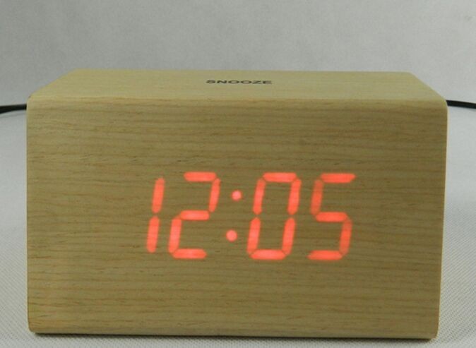 China LED Wooden Digital Table Clock with Touch Function for Snooze for sale