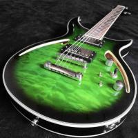 China Grand guitar Hollow body AAA Quilted maple top Green waves electric guitar free shipping factory