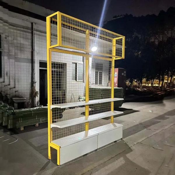 Quality Yellow Mesh Gondola Display Rack Heavy Duty Supermarket Shelving for sale