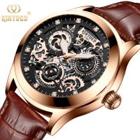 china KINYUED oem waterproof custom logo leather fashion tourbillon skeleton wrist watch luxury automatic watches mens watch